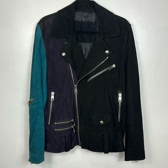 Paura Faux Leather Colorblock Moto Biker Jacket With Pockets Size L - Picture 1 of 10